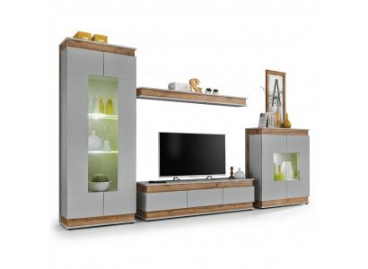 Luxe modern woonkamerset 4-delig. Woonwand vitrine rek hout meubel nieuw