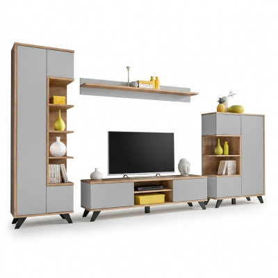 Woonkamerset boekenkast tv-standaard wandplank woonwand houten meubelset 4-delig. --> Woonkamerset boekenkast tv-standaard wandplank woonwand houten meubelset 4-delig.