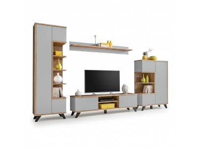 Woonkamerset boekenkast tv-standaard wandplank woonwand houten meubelset 4-delig. --> Woonkamerset boekenkast tv-standaard wandplank woonwand houten meubelset 4-delig.
