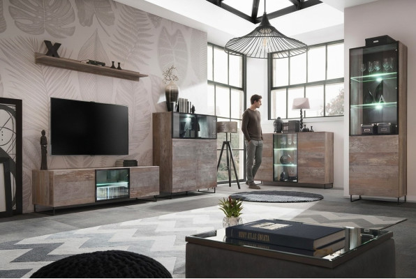 Ontwerp woonkamer tv-standaard 2x vitrine rtv lowboard inrichting set 5-delig