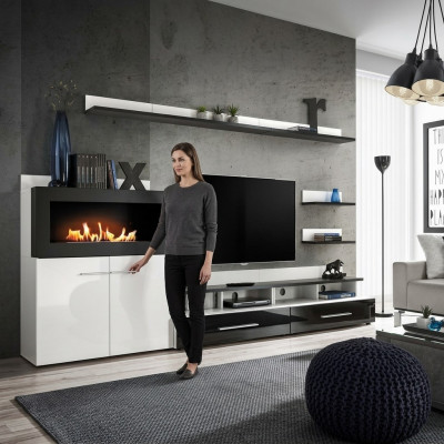 Wandmeubel TV-standaard met ingebouwde open haard, designermeubels, modern.