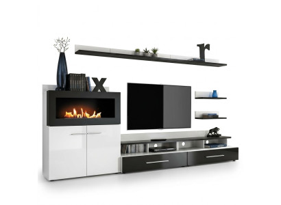 Wandmeubel TV-standaard met ingebouwde open haard, designermeubels, modern.