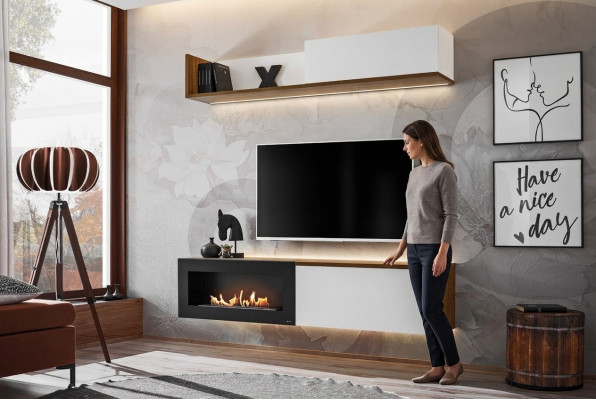 Woonkamer tv-standaard met open haard wandmeubel wandplank houten meubels nieuw  Woonkamer tv-standaard met open haard wandmeubel wandplank houten meubels nieuw