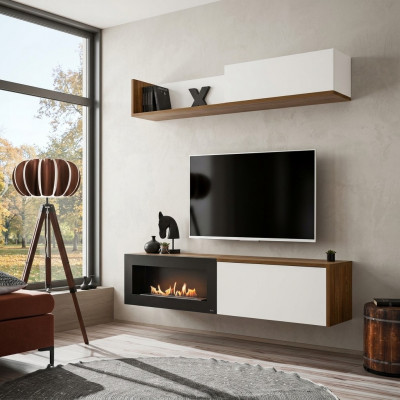 Woonkamer tv-standaard met open haard wandmeubel wandplank houten meubels nieuw  Woonkamer tv-standaard met open haard wandmeubel wandplank houten meubels nieuw