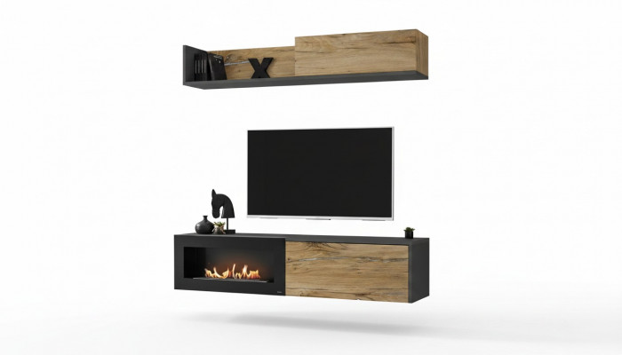 Wandmeubel tv-meubel woonkamer boekenplank TV-standaard met open haard Modern hout Bruin