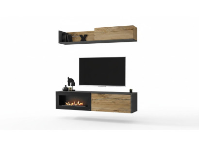 Wandmeubel tv-meubel woonkamer boekenplank TV-standaard met open haard Modern hout Bruin