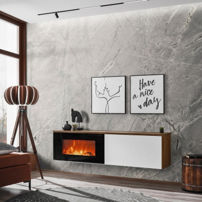 Moderne tv-standaard met open haard, luxueuze woonkamer nieuw design meubels van hout.