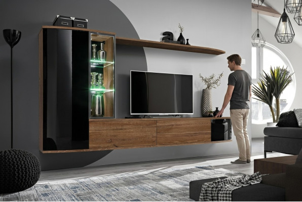 Woonwand Set Luxe Woonkamer TV Stand Hout Wandplank Wandkast Nieuw
