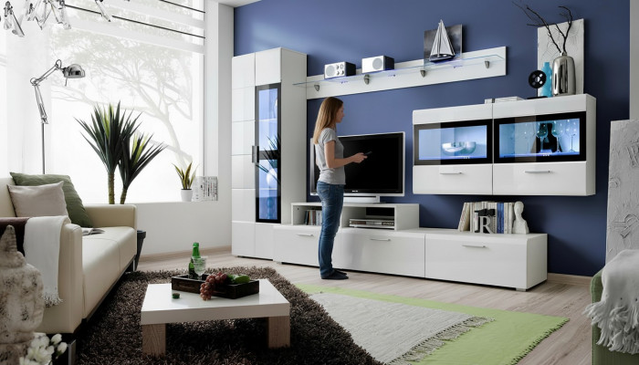 Woonkamer luxe set TV-standaard vitrine houten wandkast Nieuw