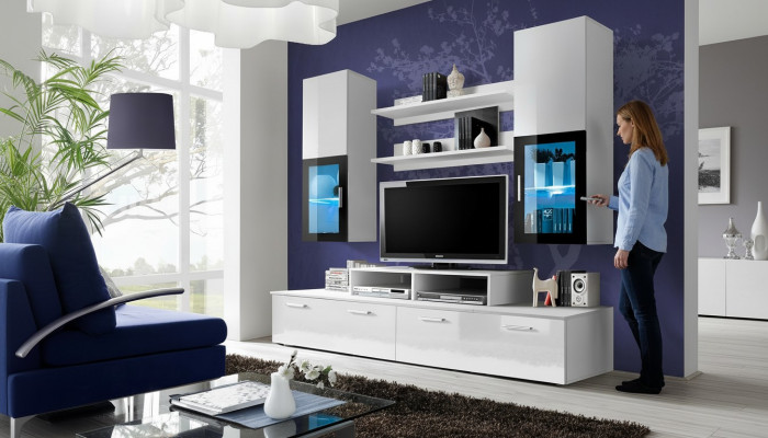Woonkamer volledige woonwand planken luxe wandkast nieuw meubilair