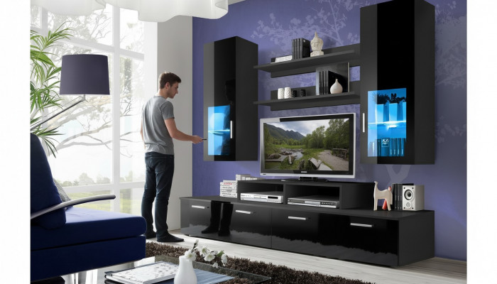 Woonwand hout stijl modern luxe woonkamer meubels wandkast compleet