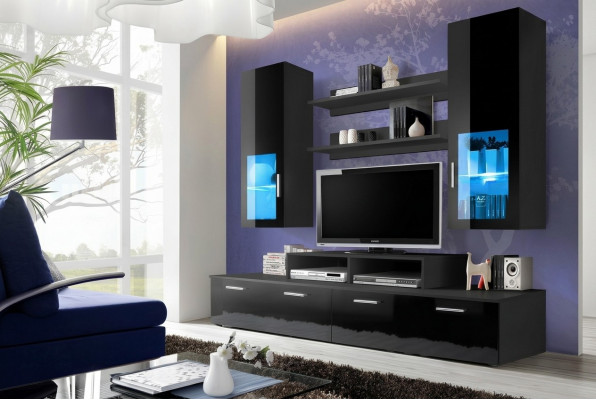 Woonwand hout stijl modern luxe woonkamer meubels wandkast compleet