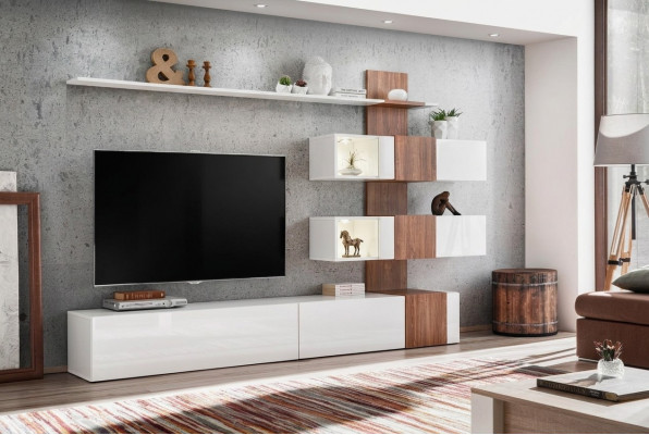 Moderne woonkamer luxe inrichting tv-standaard muurrekken