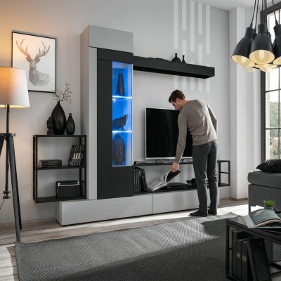 Moderne design woonwand tv-standaard houten wandplanken luxe woonkamerinrichting