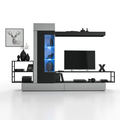 Moderne design woonwand tv-standaard houten wandplanken luxe woonkamerinrichting