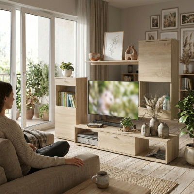Woonkamermeubel Moderne vitrine TV-standaard Woonkamer wandplanken Nieuw