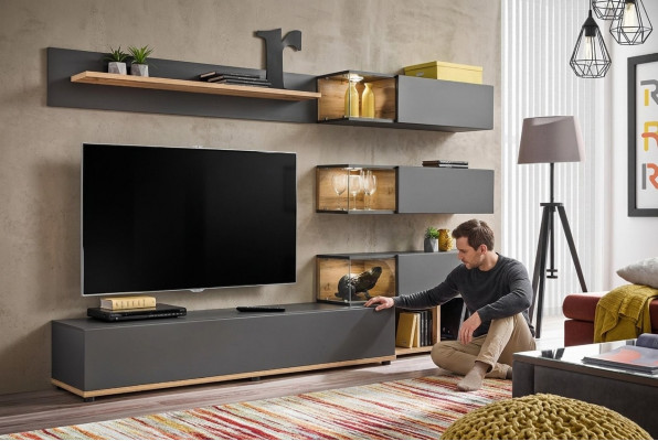 Luxe wandmeubel wandplank plank woonkamer tv-standaard modern hout designer