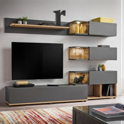 Luxe wandmeubel wandplank plank woonkamer tv-standaard modern hout designer