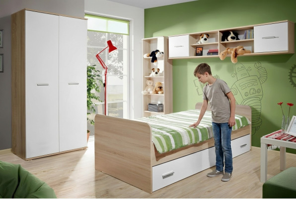 Kinderkamer compleet bed kledingkast boekenplank wandplank set 5-delig