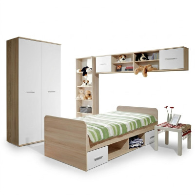 Kinderkamer compleet bed kledingkast boekenplank wandplank set 5-delig