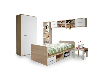 Kinderkamer compleet bed kledingkast boekenplank wandplank set 5-delig