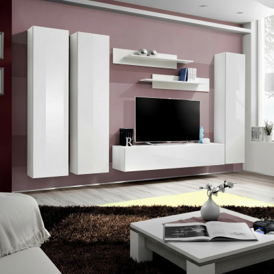 Complete set 6 delig Wit wandmeubel TV-standaard Woonkamer inrichting