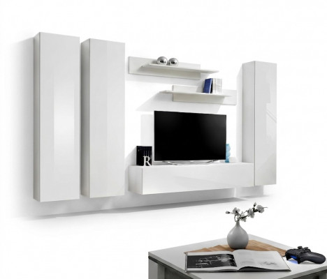 Complete set 6 delig Wit wandmeubel TV-standaard Woonkamer inrichting