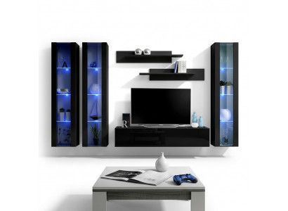 Zwart woonwand hangende vitrine set 6-delig woonkamerset modern houten meubels