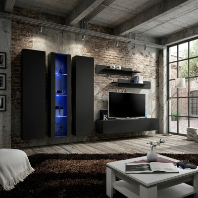 Houten meubels woonkamer wandkast zwart tv-standaard set hangende vitrine