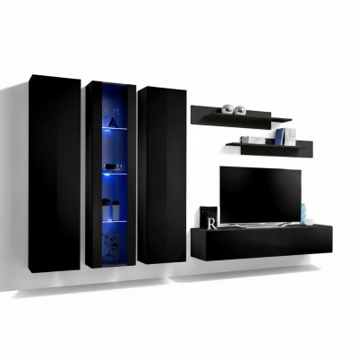 Houten meubels woonkamer wandkast zwart tv-standaard set hangende vitrine