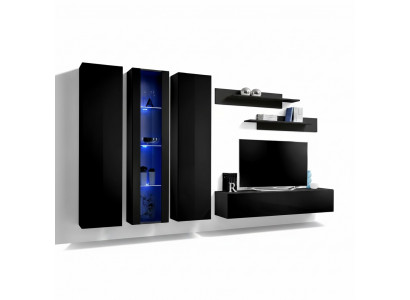 Houten meubels woonkamer wandkast zwart tv-standaard set hangende vitrine