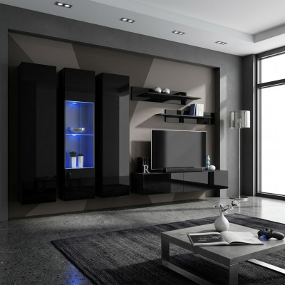 Woonwand Set 6-delig Luxe Woonkamer TV-standaard Hout Wandplank Wandkast Nieuw