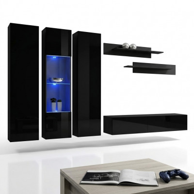 Woonwand Set 6-delig Luxe Woonkamer TV-standaard Hout Wandplank Wandkast Nieuw