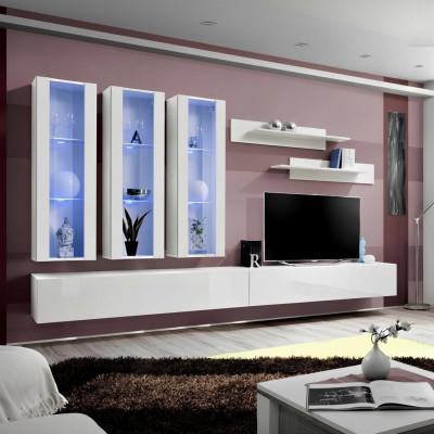 Wit woonwand ontwerper hangende vitrine TV-standaard dressoir hout modern.