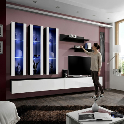 Woonwand Hangende vitrine Woonkamer TV-meubel TV-standaard Modern ontwerp Set van 7 stuks.