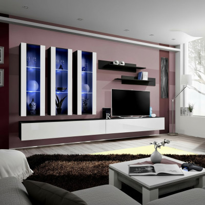 Woonwand Hangende vitrine Woonkamer TV-meubel TV-standaard Modern ontwerp Set van 7 stuks.