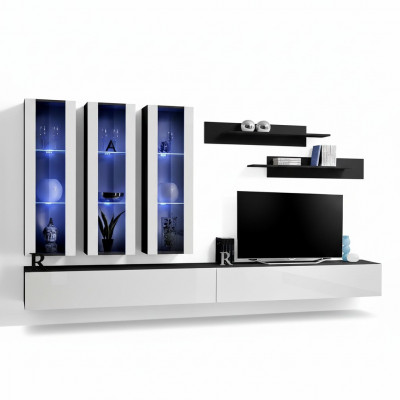 Woonwand Hangende vitrine Woonkamer TV-meubel TV-standaard Modern ontwerp Set van 7 stuks.