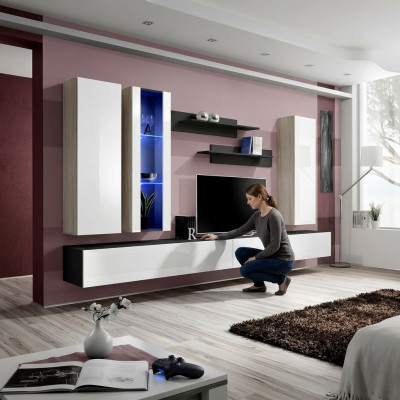 Luxe tv-meubelstandaard van hout, ontworpen in een moderne stijl voor de woonkamer. Nieuw.