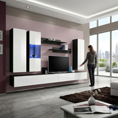 Designer set 7-dlg. Woonkamer hangende vitrine wandkast luxe meubels woonkamer