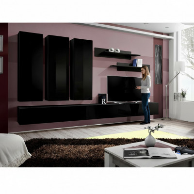 Compleet set 7-delig Zwart woonwand wandkast houten meubels luxe meubels nieuw