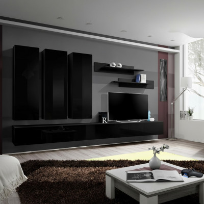 Compleet set 7-delig Zwart woonwand wandkast houten meubels luxe meubels nieuw