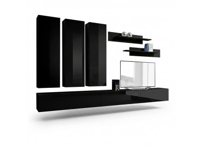 Compleet set 7-delig Zwart woonwand wandkast houten meubels luxe meubels nieuw