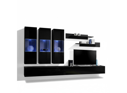 Set 7-delige woonkamer houten meubels 2x tv-standaard Moderne wandplanken Zwart