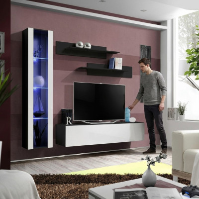 Designer woonwand set 4-delig zwart woonkamer meubels hangende vitrine inrichting