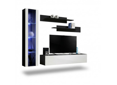 Designer woonwand set 4-delig zwart woonkamer meubels hangende vitrine inrichting