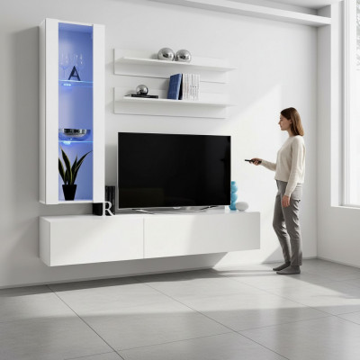 Volledige tv-standaard meubelontwerp inrichting set 4-delig lowboard hangende vitrine