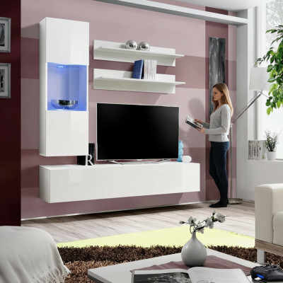Woonwand set TV stand Lowboard designer hangende vitrine houten inrichting