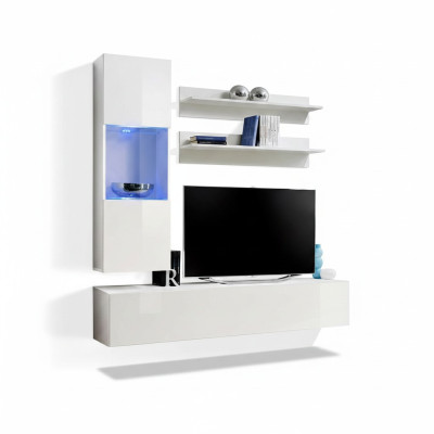 Woonwand set TV stand Lowboard designer hangende vitrine houten inrichting