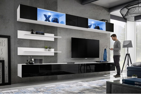 Woonkamerset 6-delig Luxe woonwand wandkast 2x tv-standaard ontwerp inrichting.   Translate to: Woonkamerset 6-delig Luxe woonwand wandkast 2x tv-standaard ontwerp inrichting.