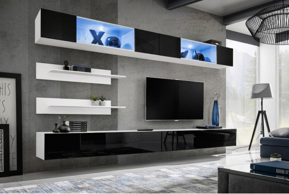 Woonkamerset 6-delig Luxe woonwand wandkast 2x tv-standaard ontwerp inrichting.   Translate to: Woonkamerset 6-delig Luxe woonwand wandkast 2x tv-standaard ontwerp inrichting.